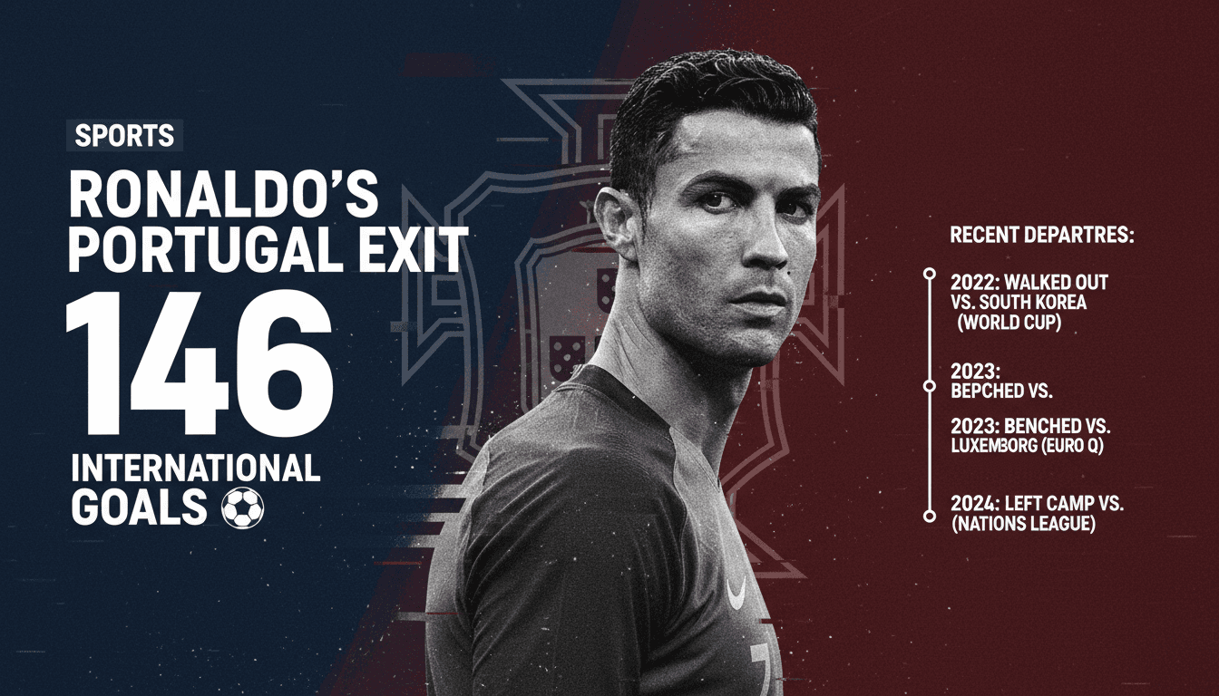 Cristiano Ronaldo leaving Portugal national team camp, highlighting his 146 international goals.