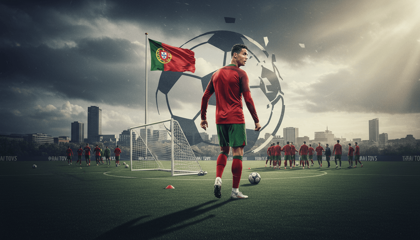 Cristiano Ronaldo in Portugal jersey at training camp, highlighting his exit and future uncertainties.