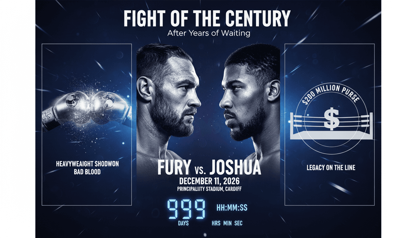 Promotional image of Tyson Fury and Anthony Joshua for their December 2026 heavyweight boxing match.