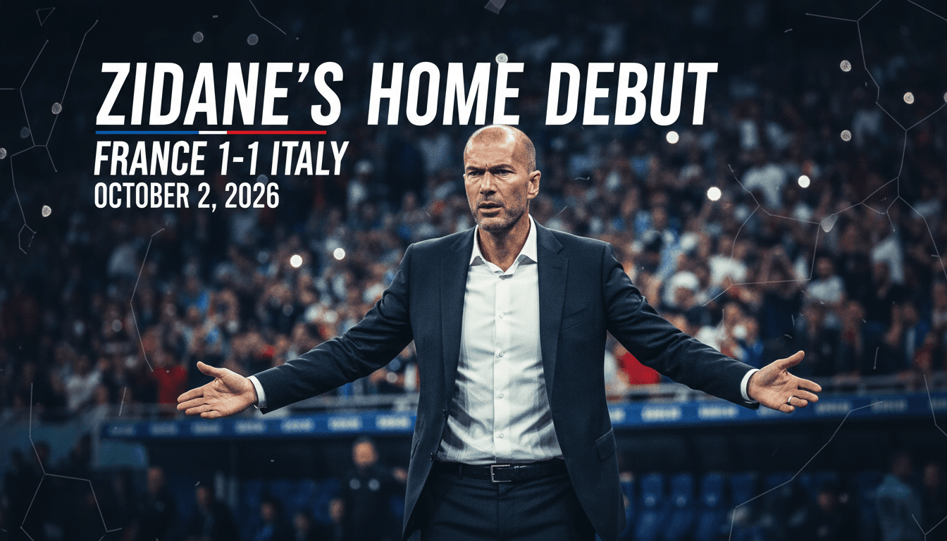 Zidane coaching during the France vs Italy match at Stade de France, highlighting his home debut in UEFA Nations League.
