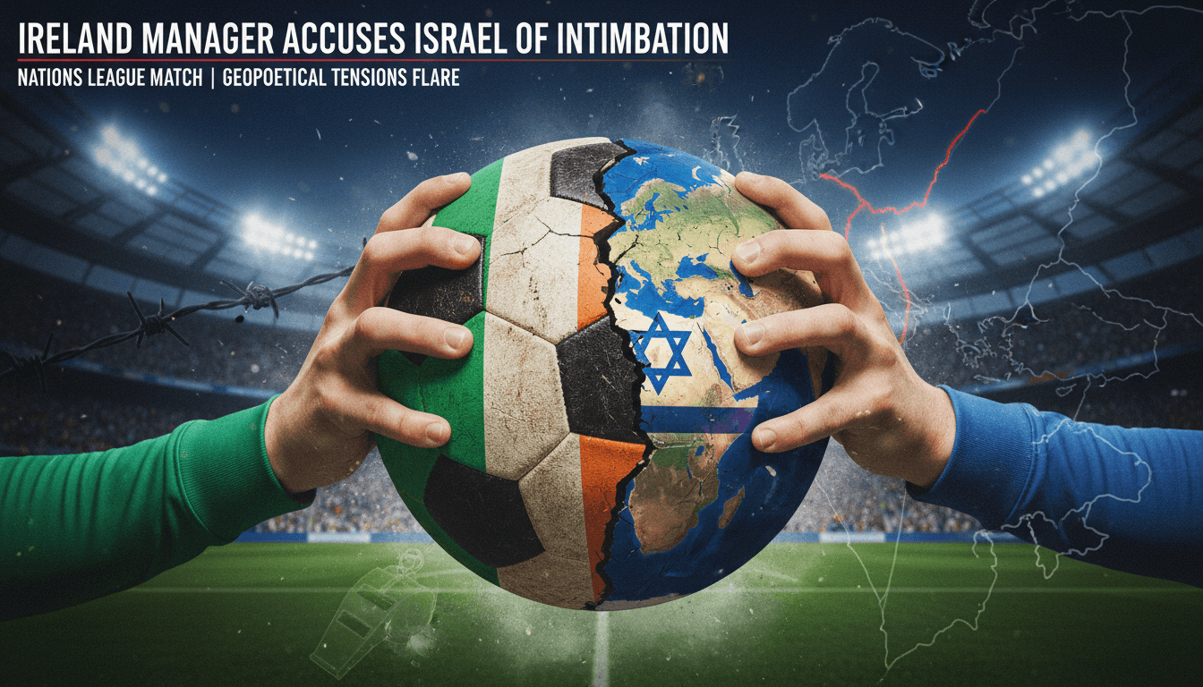 A tense moment from the Ireland-Israel Nations League match, showcasing the impact of geopolitical tensions on sports.