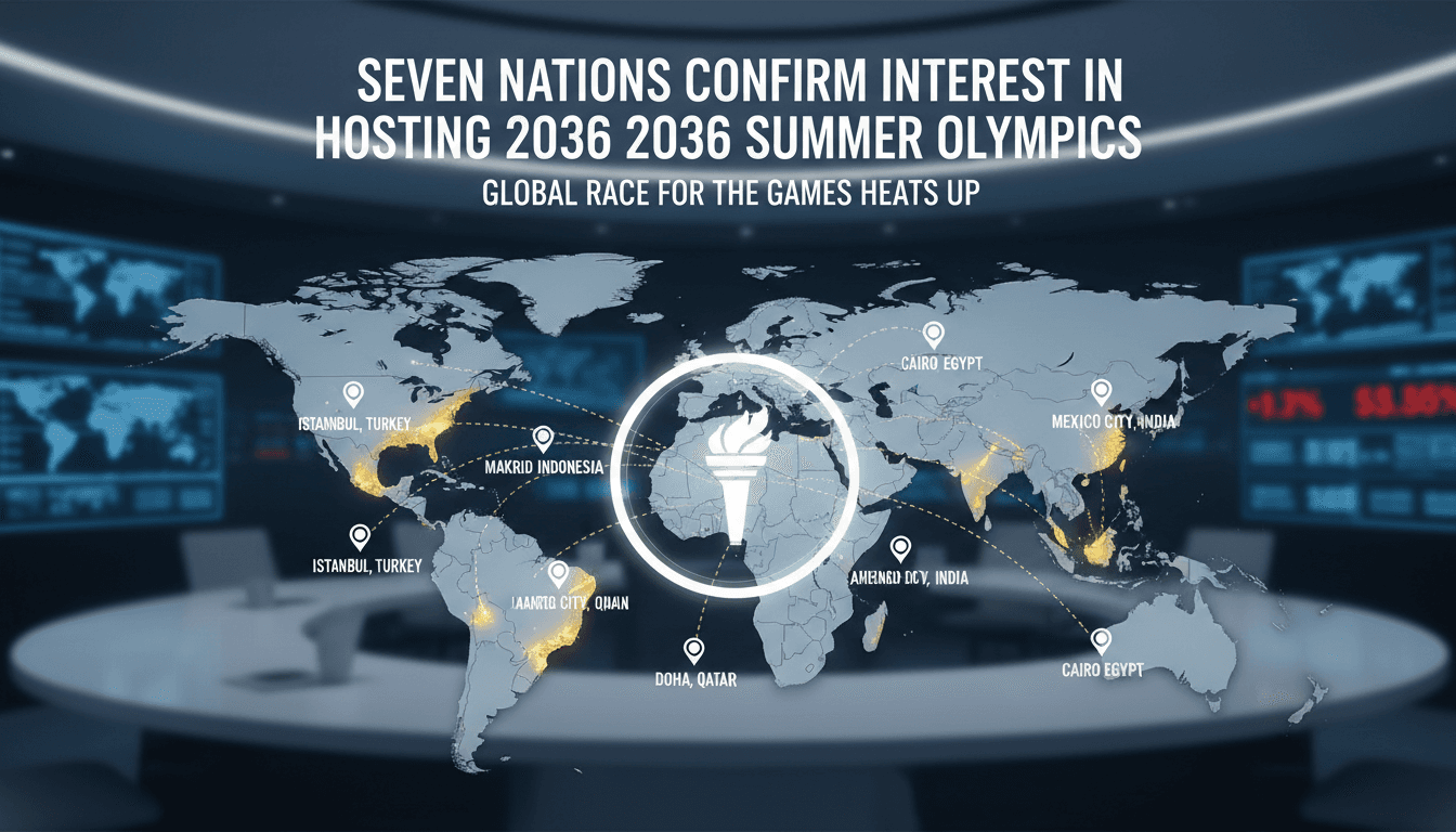 A map highlighting the seven countries bidding for the 2036 Summer Olympics, showcasing their cities.