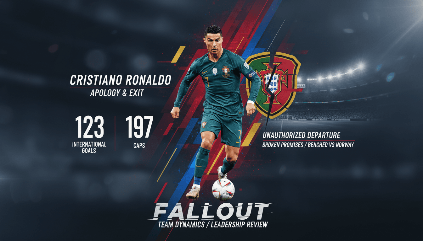 Cristiano Ronaldo in action for Portugal, with stats on his international goals and recent walkout controversy.