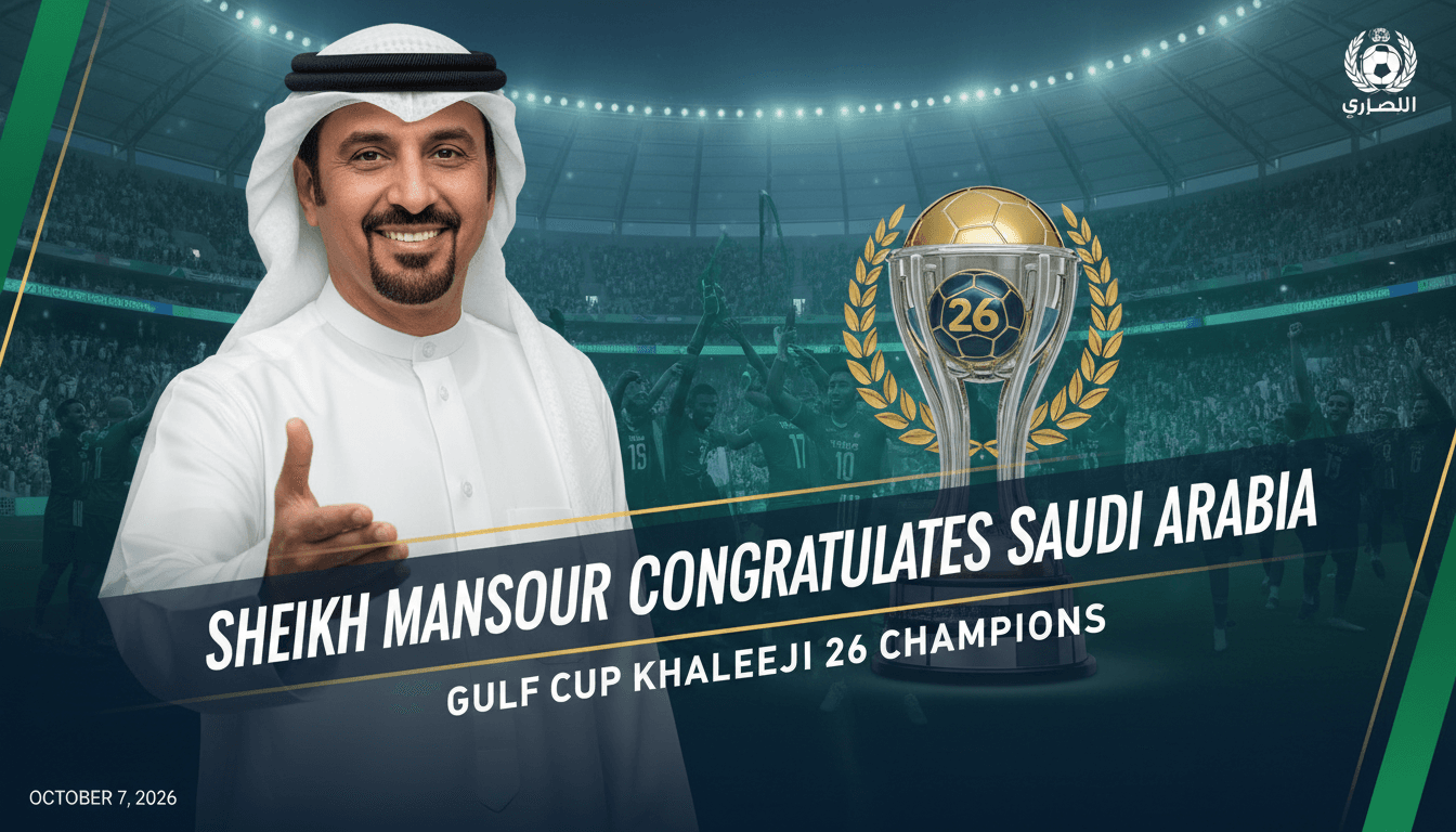 Sheikh Mansour bin Zayed congratulating Saudi Arabia on their Arabian Gulf Cup victory, emphasizing regional unity and sportsmanship.