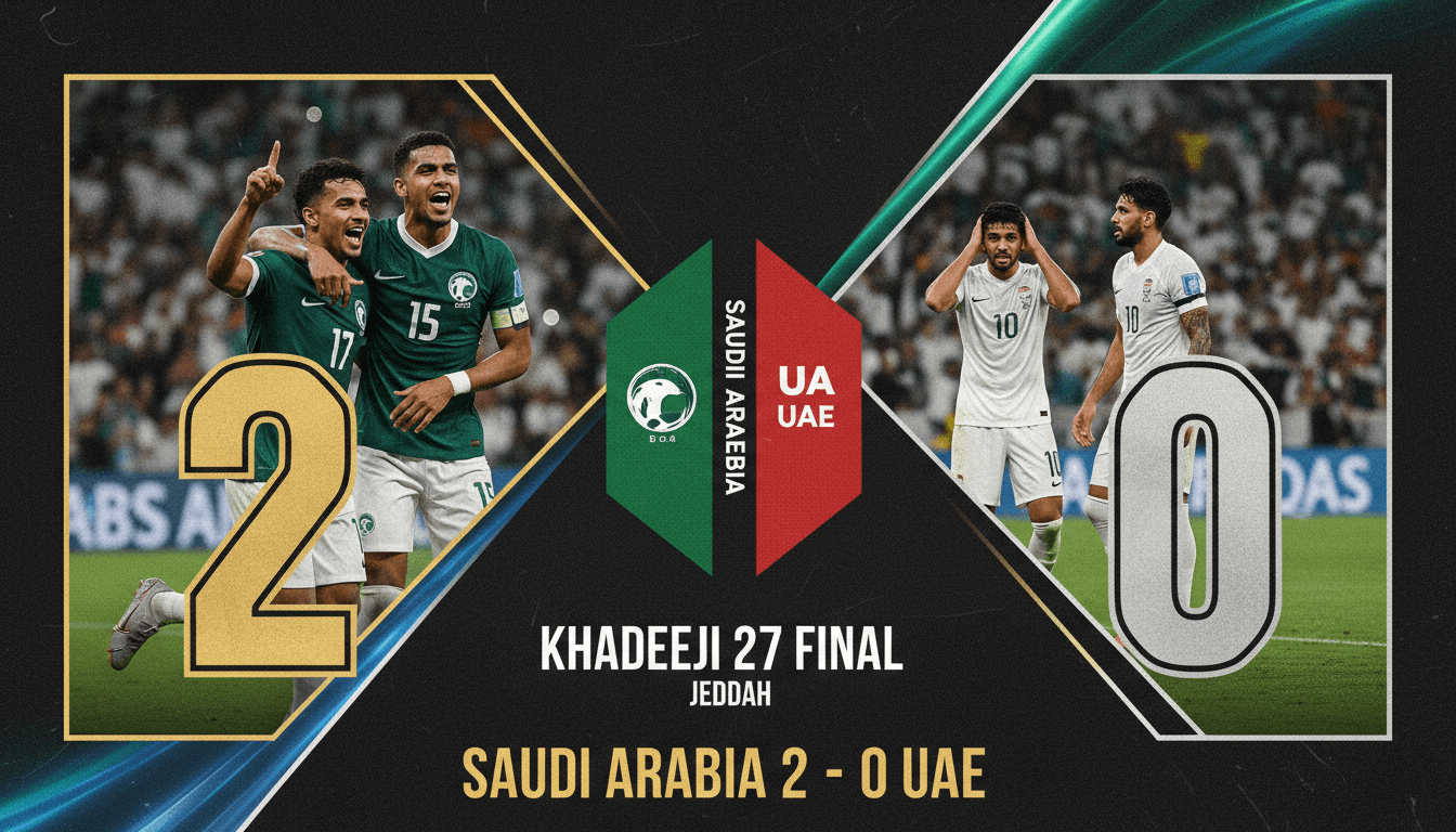 Saudi Arabia's football team celebrating their victory in the Khaleeji 27 final against UAE.