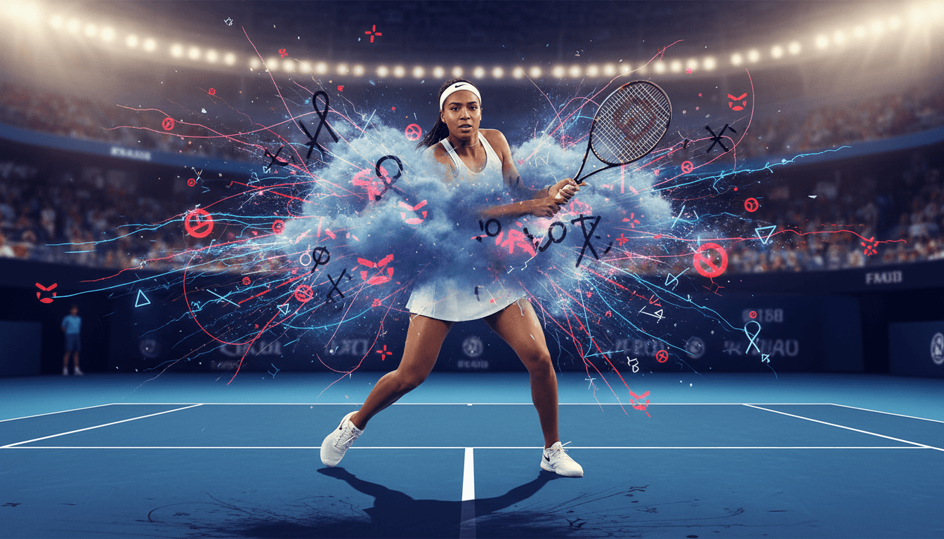 Coco Gauff playing tennis, highlighting the impact of online abuse in sports.