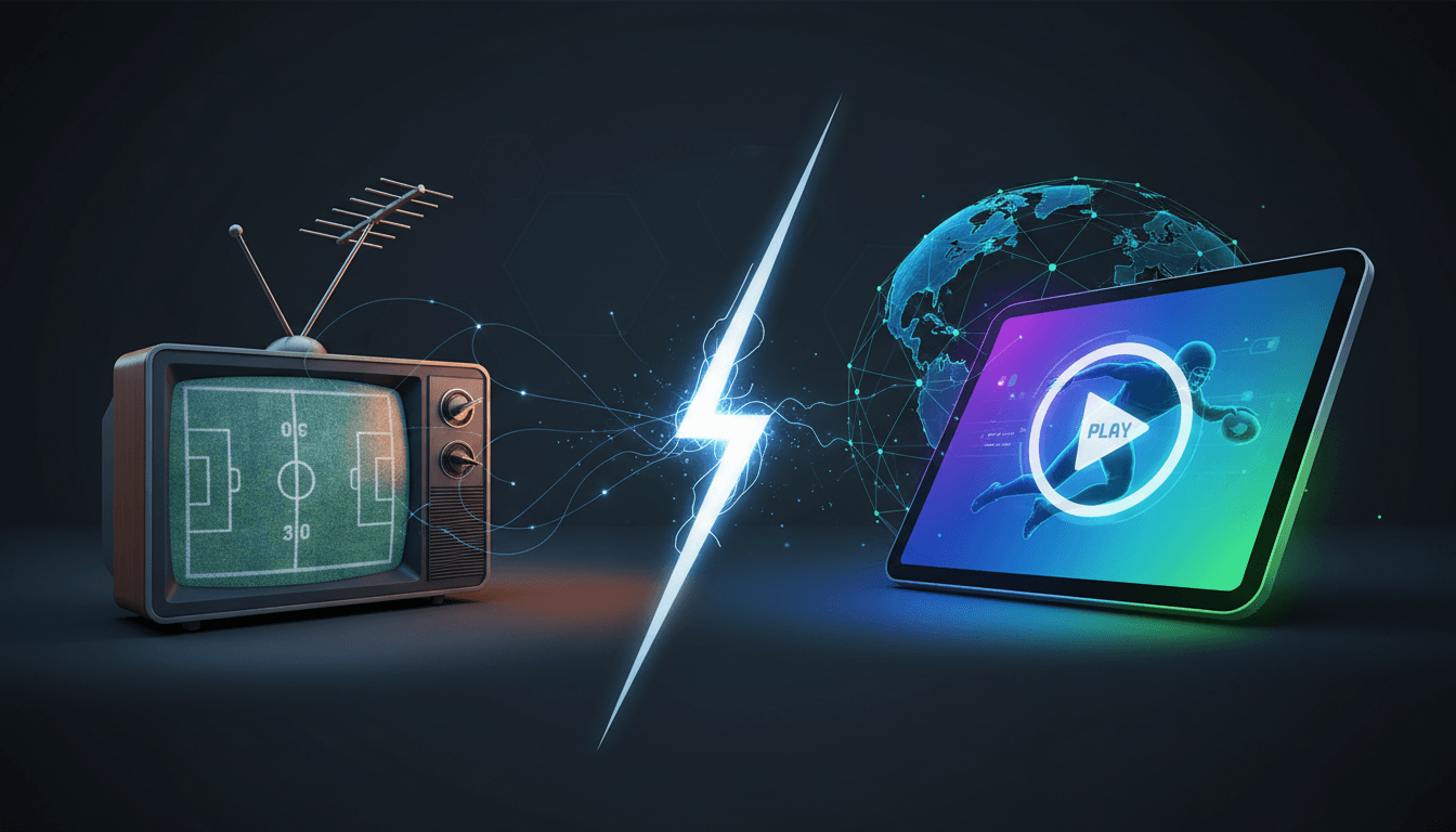 A graphic showing the transition from traditional broadcasting to streaming platforms for major sports events.