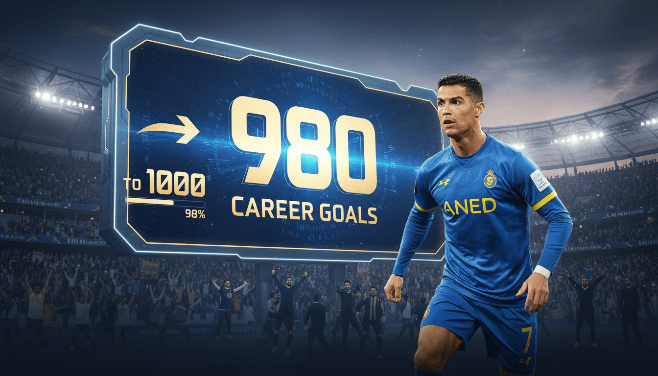 Cristiano Ronaldo celebrating his 980th career goal during a match for Al Nassr.