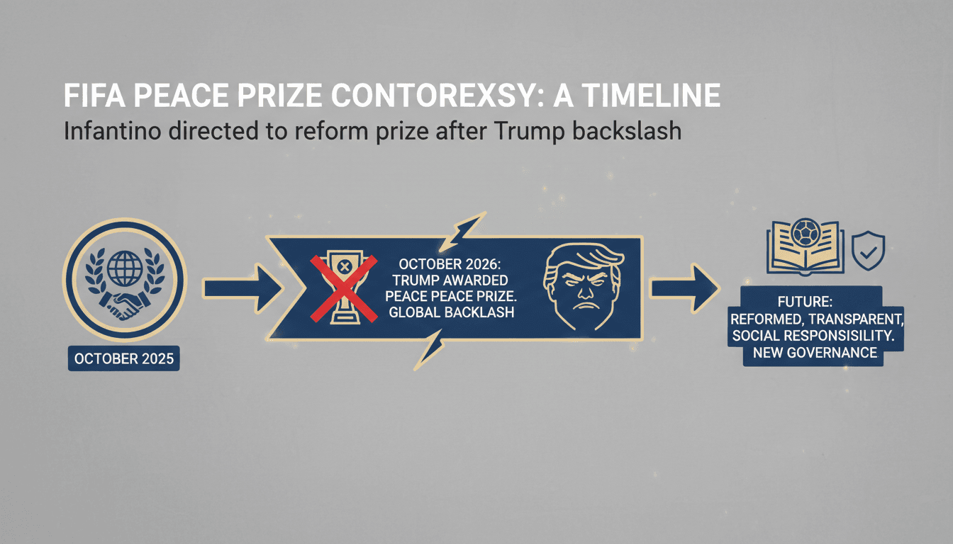 Infographic showing FIFA's peace prize timeline and governance changes.