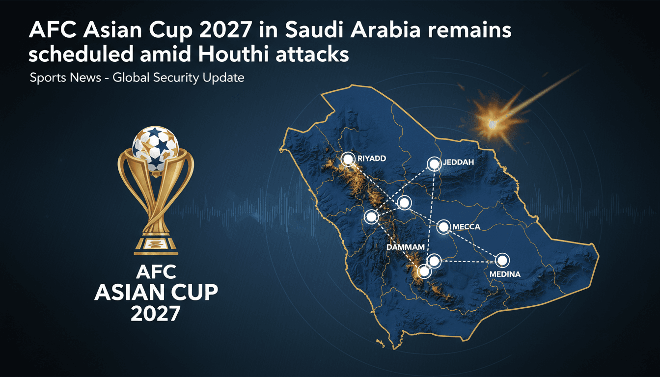 Map of Saudi Arabia with AFC Asian Cup logo and host cities highlighted.