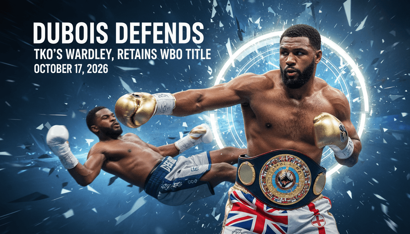 Daniel Dubois delivering a powerful punch during his WBO heavyweight title match against Fabio Wardley.