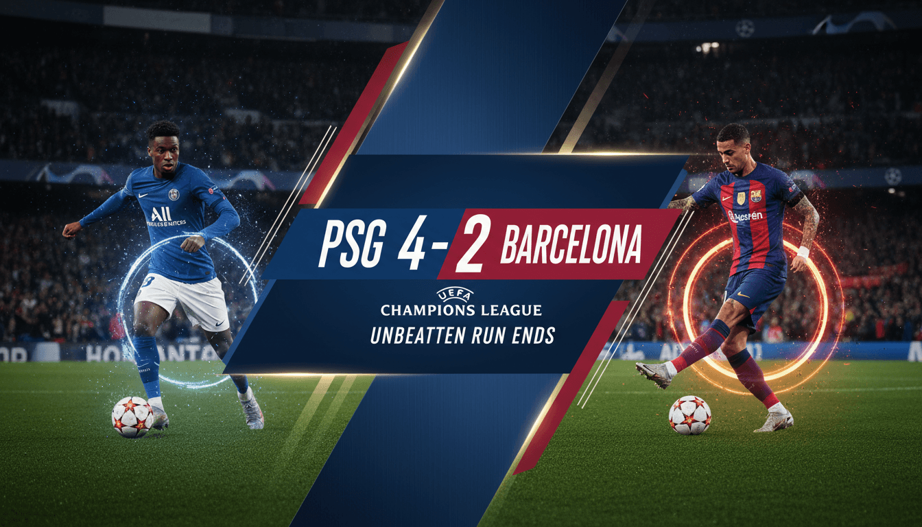 PSG celebrating their 4-2 victory over Barcelona in the UEFA Champions League match.