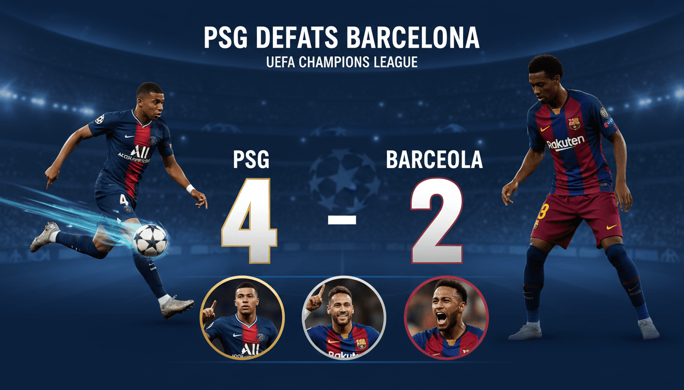 PSG celebrates their 4-2 victory over Barcelona in the UEFA Champions League match.