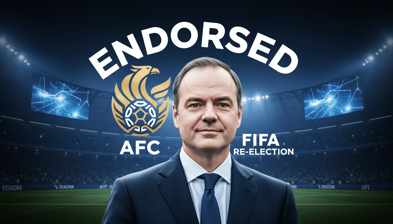 Gianni Infantino at the AFC congress, highlighting the endorsement for FIFA re-election.