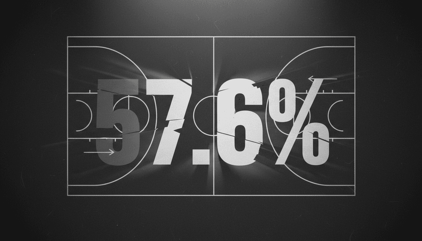 Minimalist court graphic displaying 57.6 percent field goal stat from Brooklyn Nets loss to Indiana Pacers