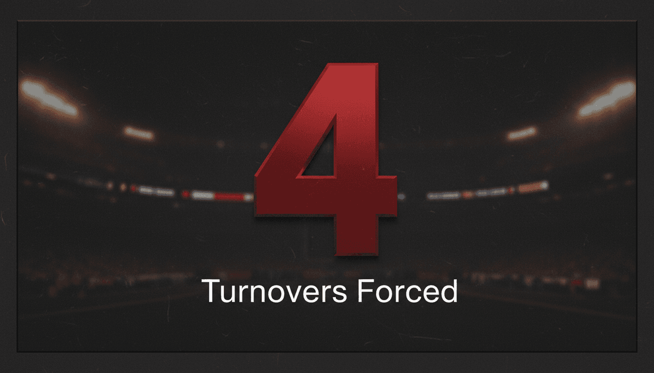 Minimalist graphic card showing the number 4 highlighting Falcons turnovers against 49ers
