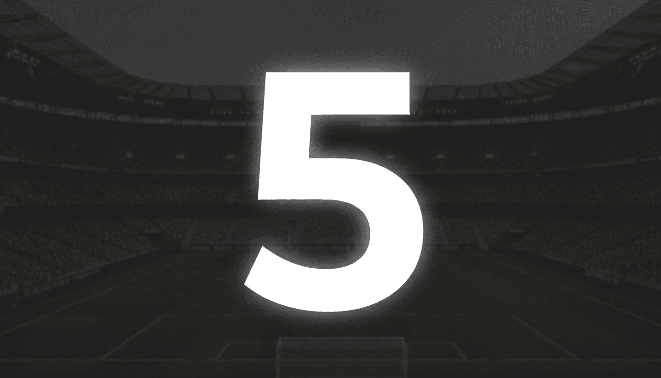 Minimalist card displaying the number five highlighting Kylian Mbappé goals in El Clásico
