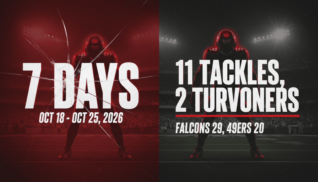 Atlanta Falcons linebacker Kendal Daniels celebrating on field during Week 7 win over 49ers