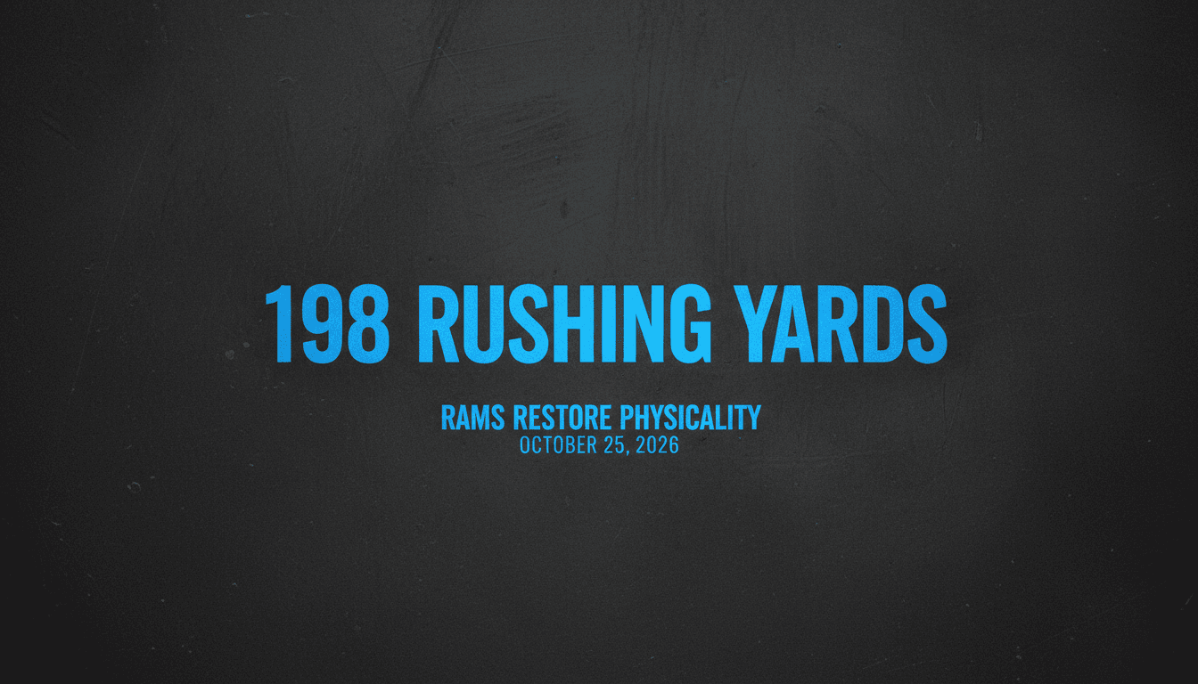 Minimalist graphic highlighting the Los Angeles Rams 198 rushing yards performance against the Raiders