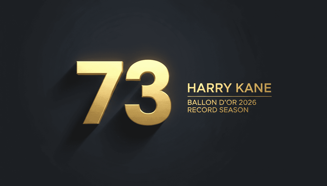 Harry Kane holding the 2026 Ballon d'Or trophy on stage at the London Palladium ceremony
