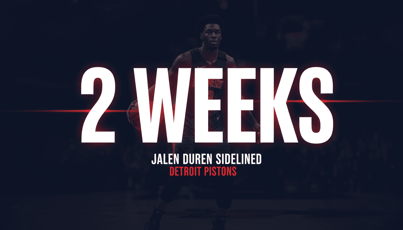 Minimalist card showing Detroit Pistons center Jalen Duren injury timeline and return status text