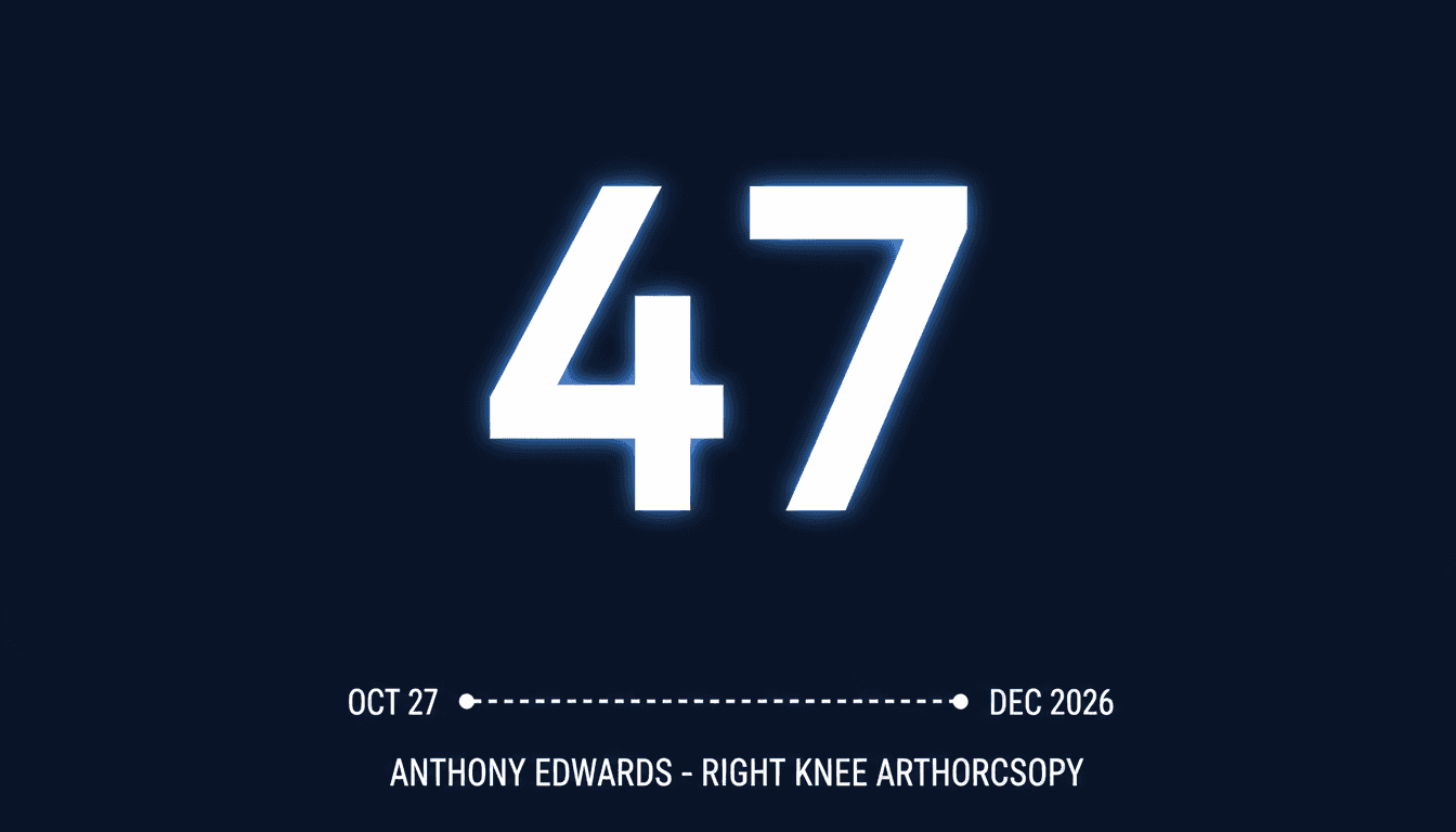 Minimalist graphic showing 47 points stat line alongside Anthony Edwards knee surgery update
