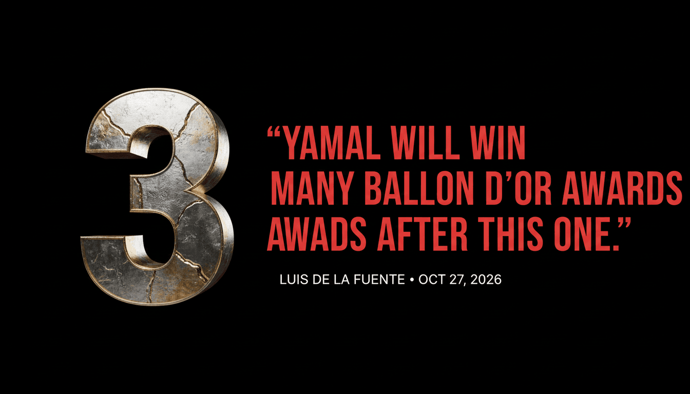 Minimalist dark display card highlighting the number three for Lamine Yamal 2026 Ballon d'Or finish