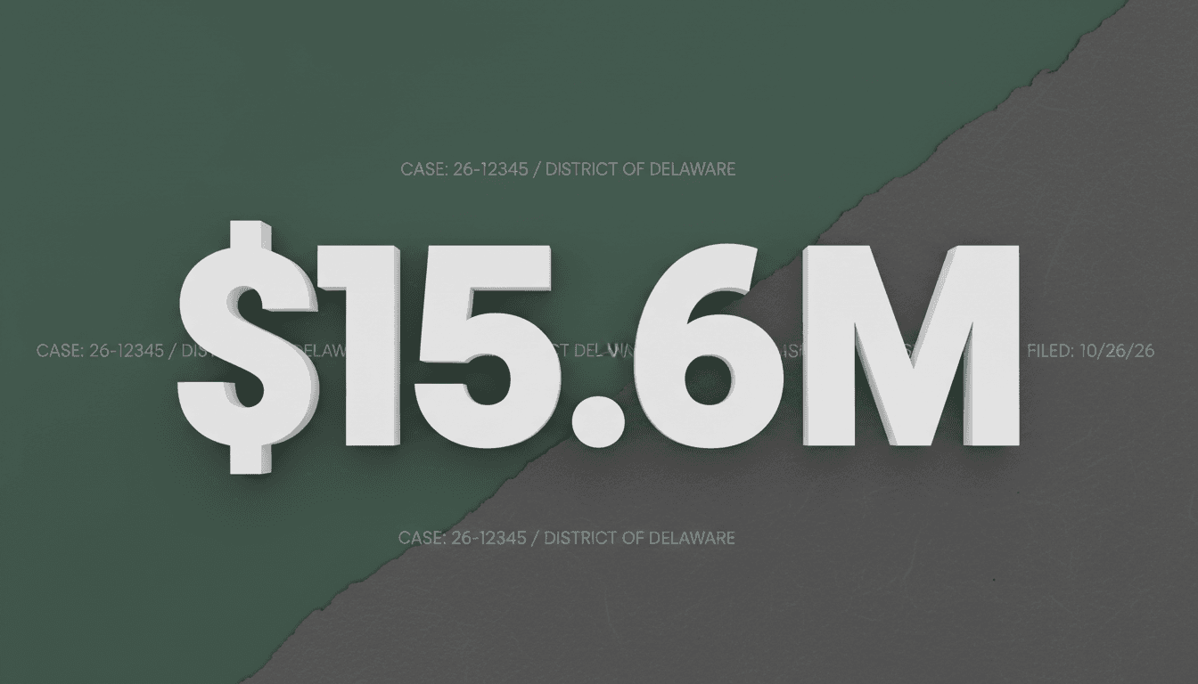 Minimalist graphic showing 15.6 million dollar figure representing LIV Golf executive payouts before Chapter 11 bankruptcy filing