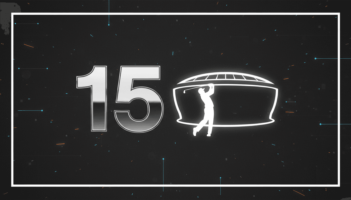 Minimalist dark-mode graphic highlighting Tiger Woods returning to competitive play at the TGL season opener