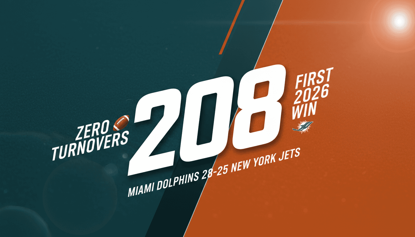 Minimalist scoreboard graphic displaying 28-25 score from Miami Dolphins win over New York Jets