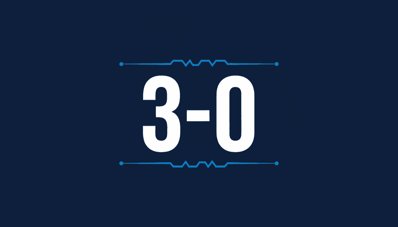 Minimalist dark blue visual graphic displaying the number 3-0 referencing the Jalen Williams Thunder injury update.