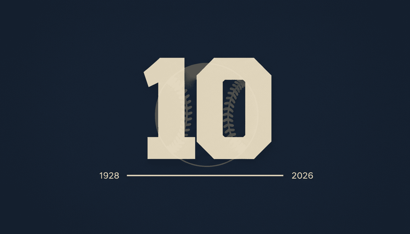 Minimalist dark blue card with large number ten highlighting Jackson Chourio tying Babe Ruth record
