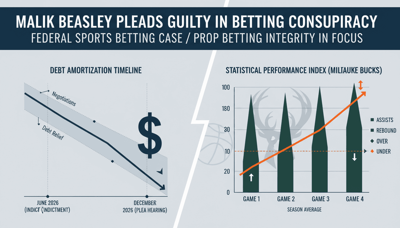 Minimalist court graphic highlighting statistical tracking metrics and legal documents for the Malik Beasley gambling case.