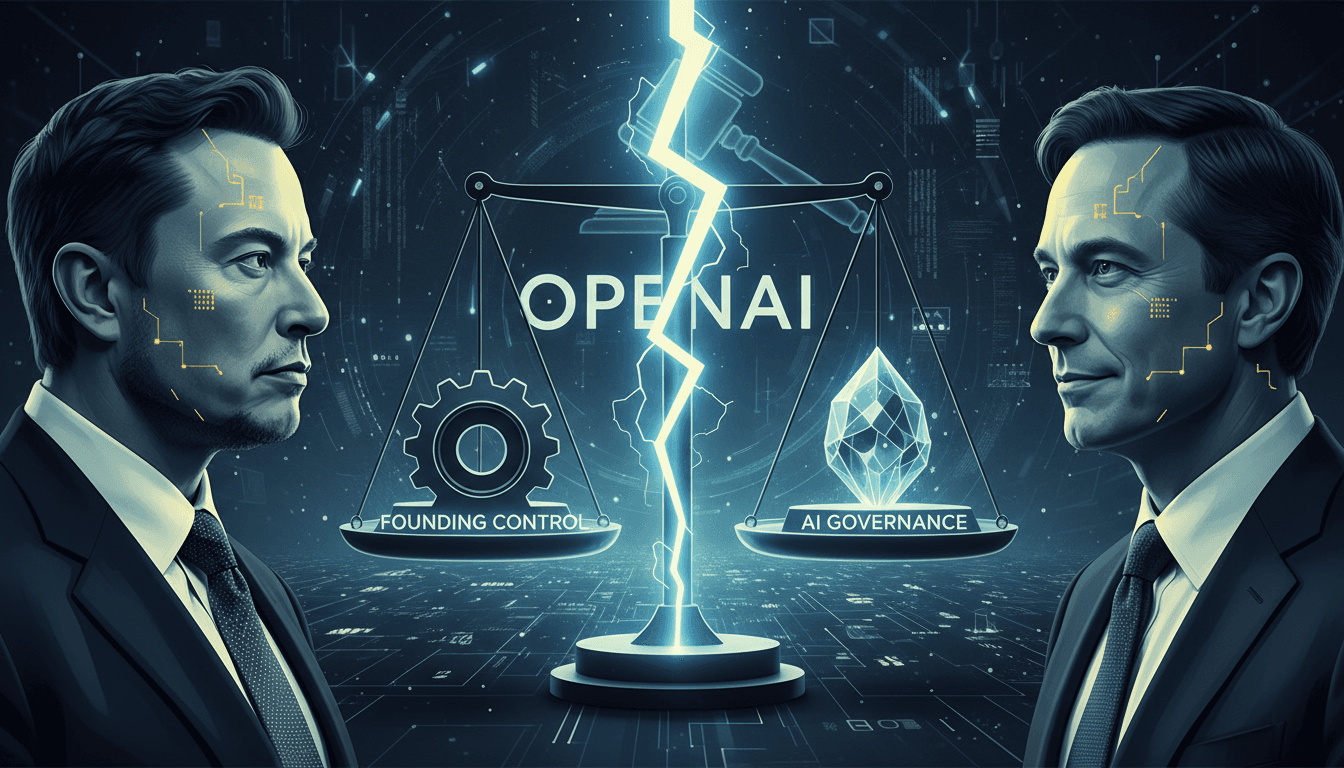 Elon Musk and Sam Altman in a courtroom setting during the OpenAI lawsuit.