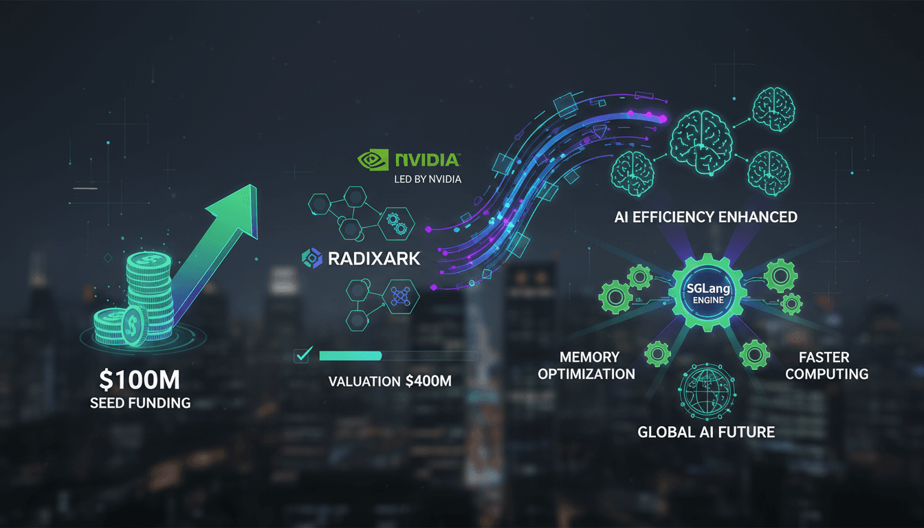RadixArk logo with a backdrop of AI technology graphics