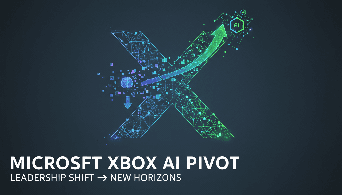 Microsoft logo with Xbox branding and AI graphics