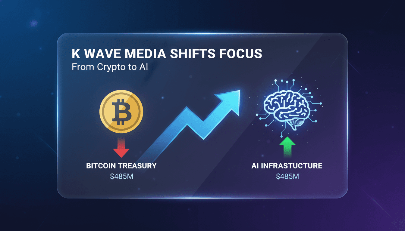 K Wave Media logo with a backdrop of AI technology graphics