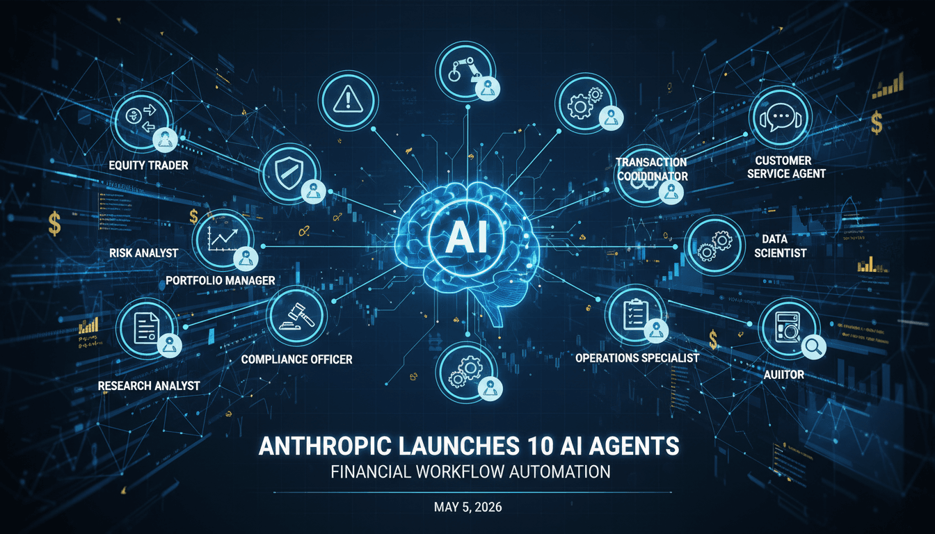 Infographic showing Anthropic's AI agents automating financial workflows on Wall Street.