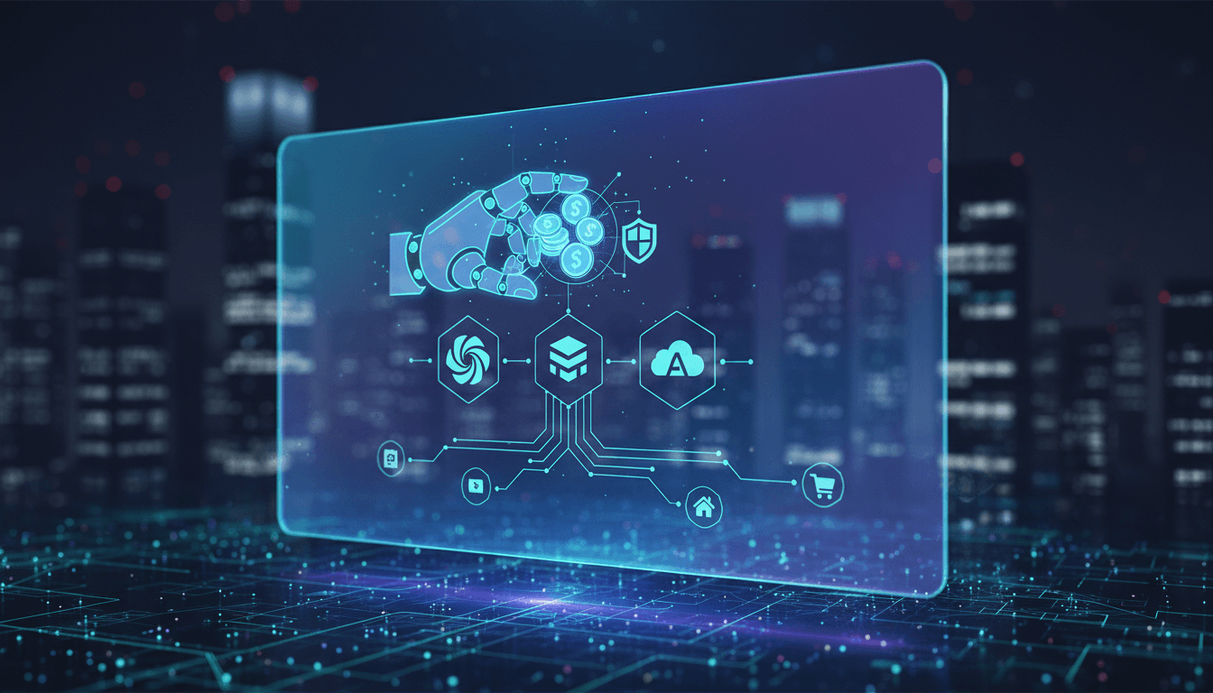 AWS logo with digital payment icons representing AI transactions