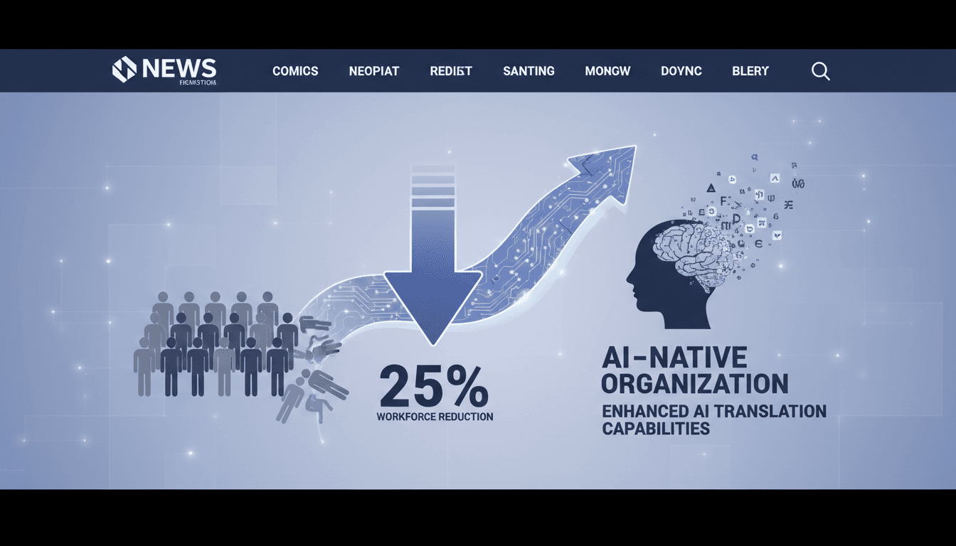 DeepL logo with a visual representation of workforce changes and AI advancements.