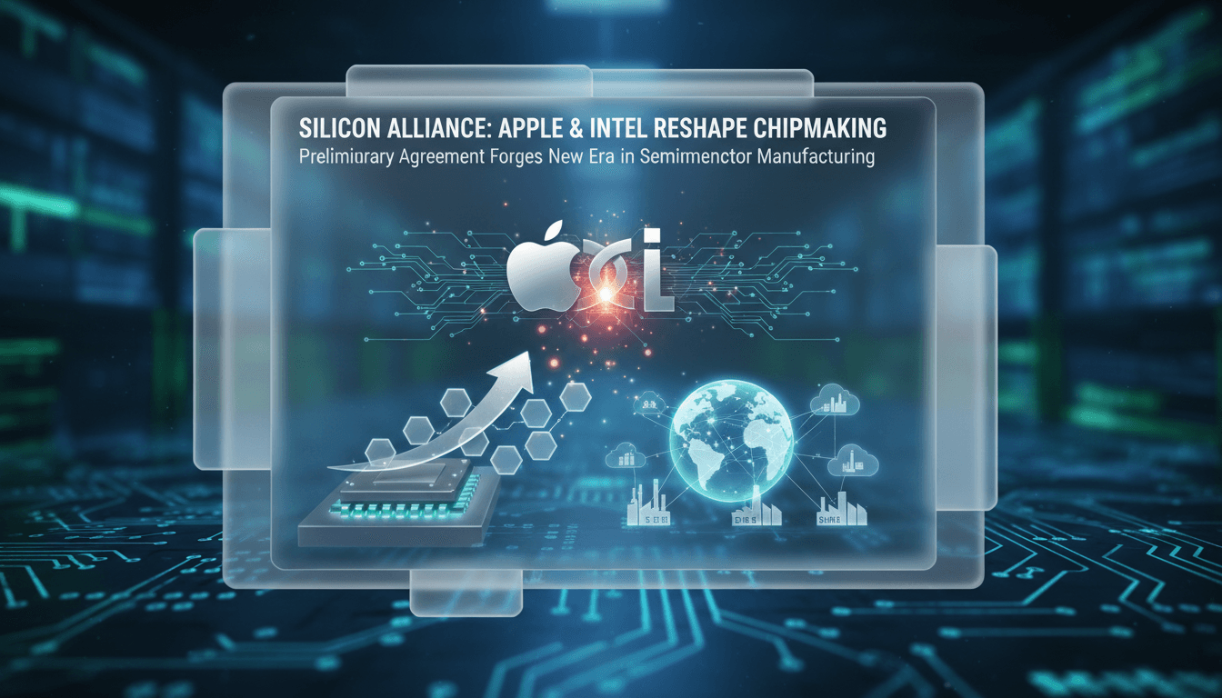 Apple and Intel logos with a semiconductor background