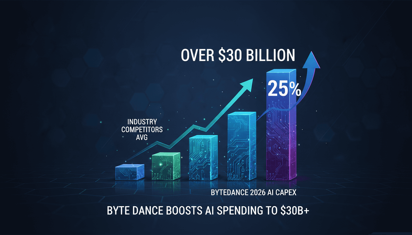 ByteDance logo with a backdrop of AI technology graphics