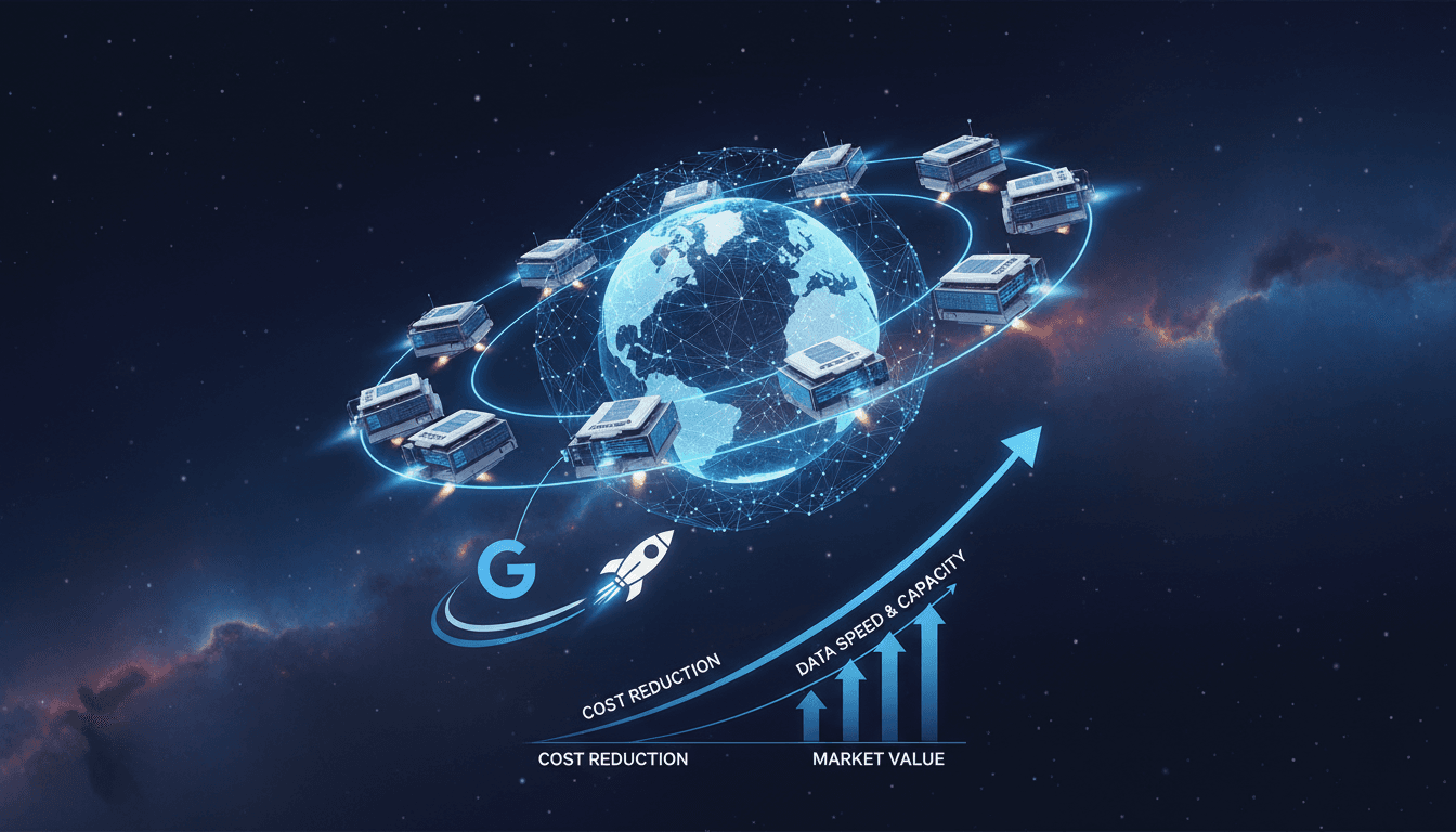 Conceptual image of orbital data centers in space