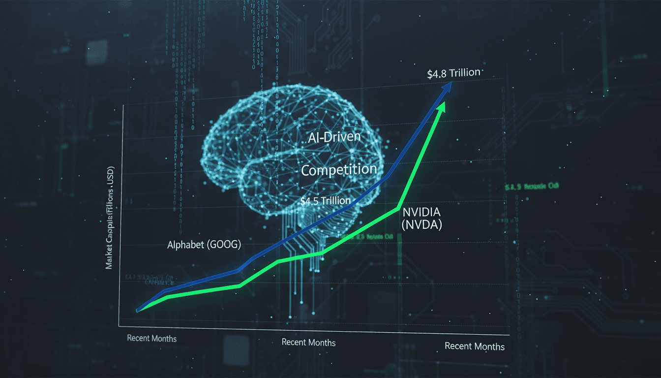 Graph showing Alphabet and Nvidia market capitalization trends