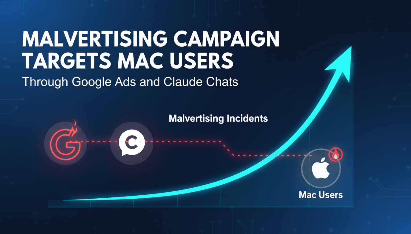 Illustration of a hacker exploiting Google Ads to target Mac users with malware.