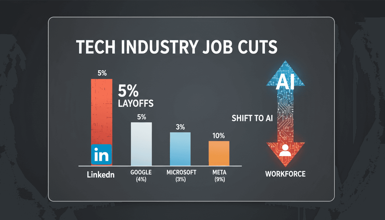 LinkedIn logo with a backdrop of a declining workforce graph