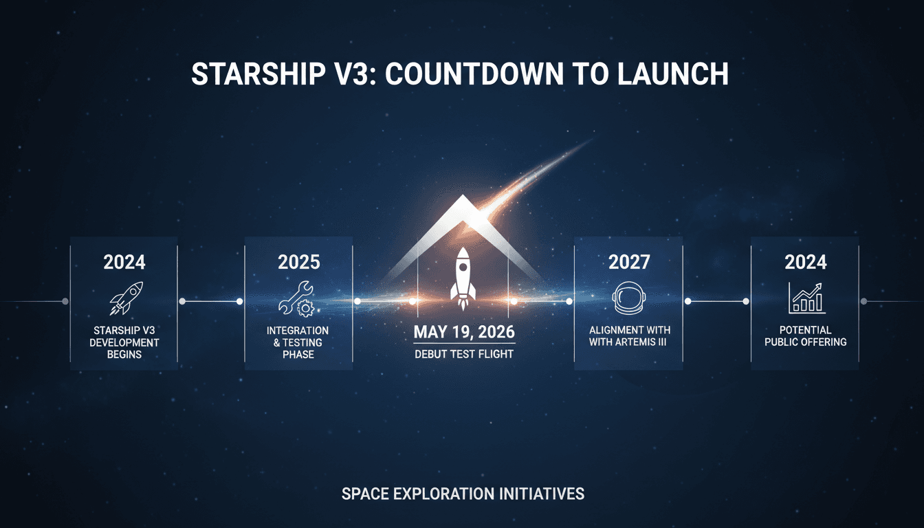 SpaceX Starship V3 megarocket preparing for test flight