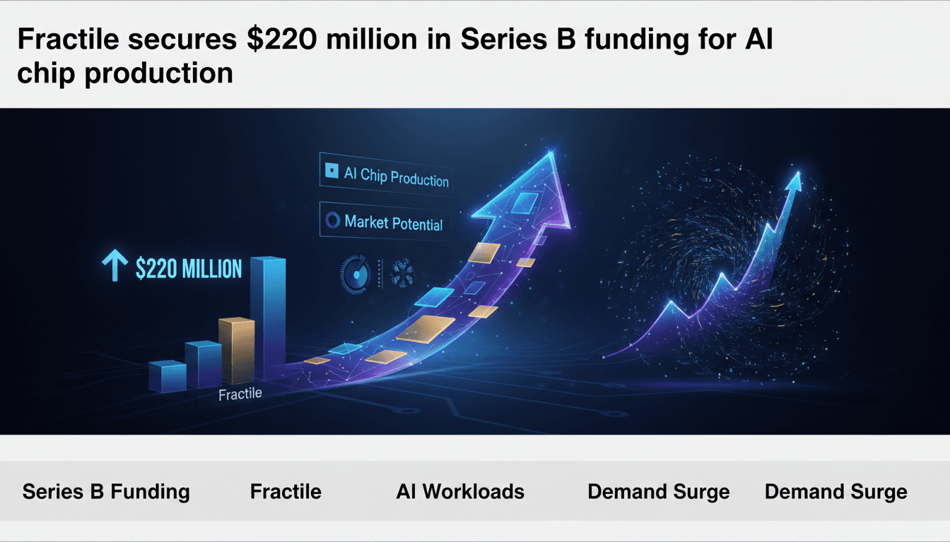 Fractile's logo with a backdrop of AI technology graphics.