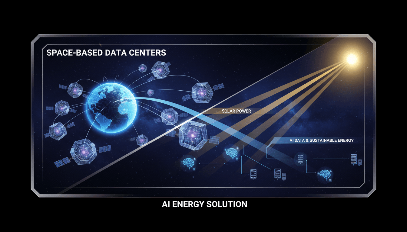 Conceptual image of space-based data centers utilizing solar energy for AI processing.
