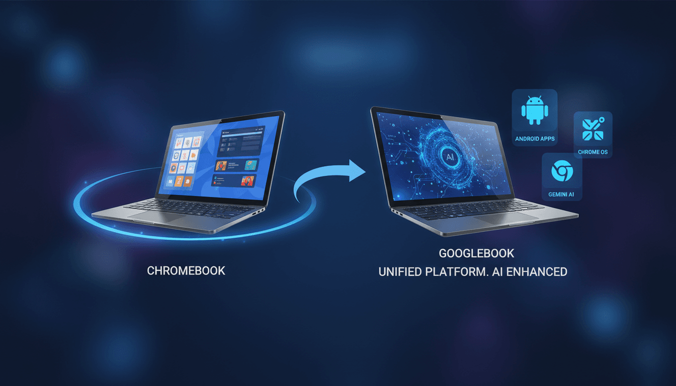Googlebook laptops integrating Android and Chrome OS announcement